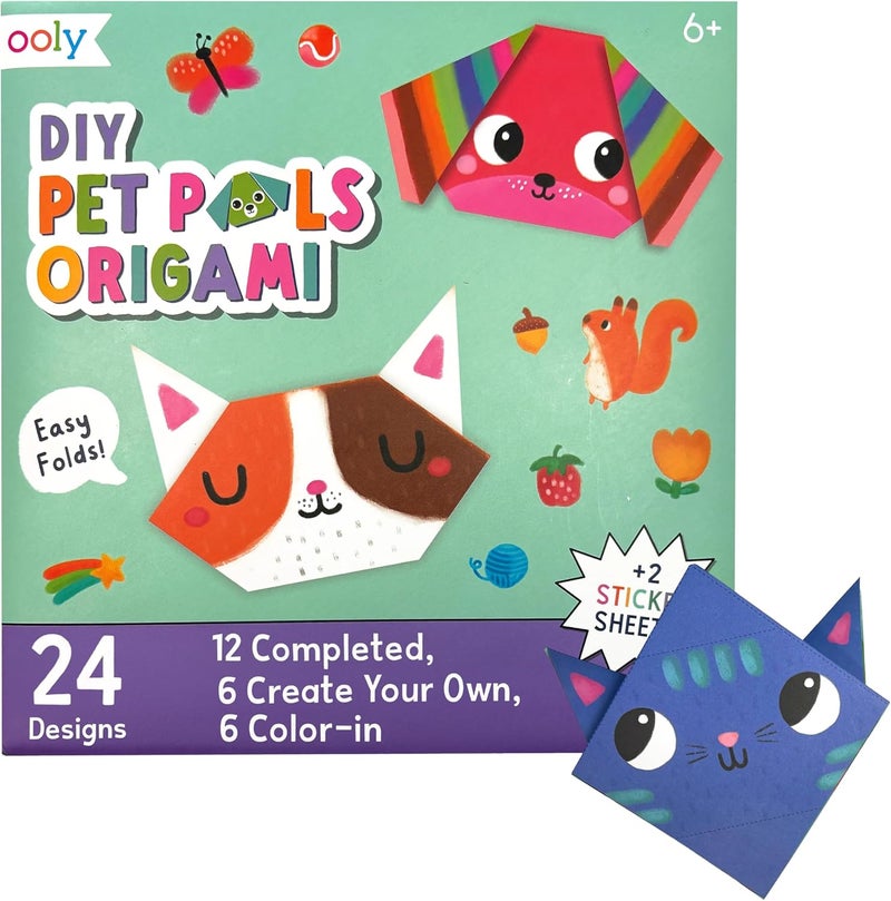 Ooly DIY Paper Kit, 24 Animal Origami Designs & Stickers, Kit Includes 12 Completed, 6 Blank and 6 Color-in Folding Pet Origami Designs - Image 1